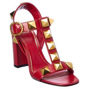 Valentino Roman Stud 90 Leather Sandal, Red